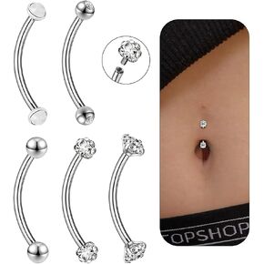 14G Small Belly Button Rings for Women 316L Stainless Steel Tiny Internally Threaded Navel Rings Rook Piercing Jewelry Eyebrow Rings Hypoallergenic Curved Barbells, 6-16MM, 5PCS