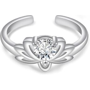 Moissanite Toe Rings for Women - 925 Sterling Silver Moissanite Lotus Toe Rings Moissanite Jewelry Adjustable Hypoallergenic Gifts