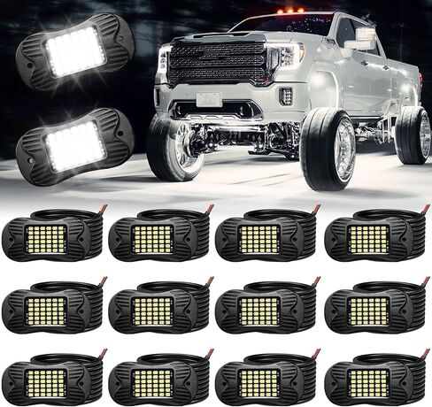 SHINIGHT 8 Pods White Rock Lights 6000K White Pure Super Bright Underglow Light، 10FT/3M أسلاك تمديد لكل ضوء، 36 شريحة SMD LED، مقاومة للماء IP68، أضواء الصخور للشاحنات UTV ATV SUV Boats in Kuwait