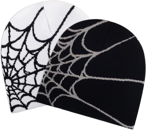 Y2k Beanie Hat Unisex Winter Warm Beanie for Women Mens Knitted Skull Spider Letter Slouchy Warm Hat in Kuwait
