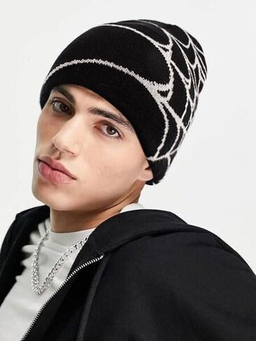 Y2k Beanie Hat Unisex Winter Warm Beanie for Women Mens Knitted Skull Spider Letter Slouchy Warm Hat in Kuwait