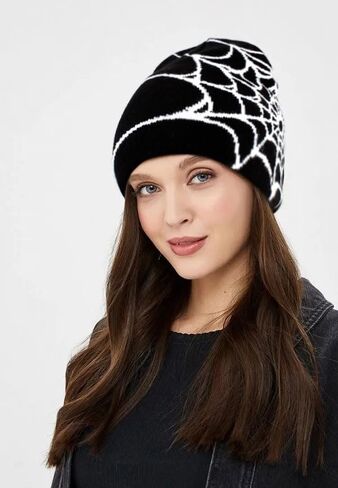 Y2k Beanie Hat Unisex Winter Warm Beanie for Women Mens Knitted Skull Spider Letter Slouchy Warm Hat in Kuwait