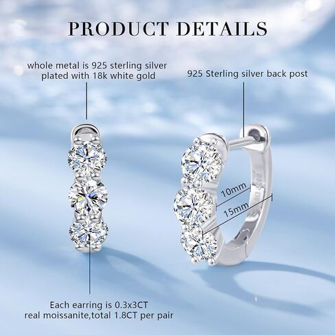 Moissanite Diamond Earrings For Women Huggies Sterling Silver Hoop Earrings For Women Hypoallergenic White Gold Earrings Mens Hoop Earrings Lab Grown Diamond Earrings Mens Silver Jewelry Earing Houston Diamond District in Saudi Arabia