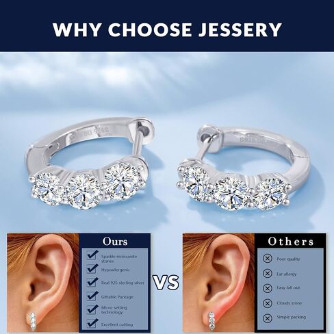 Moissanite Diamond Earrings For Women Huggies Sterling Silver Hoop Earrings For Women Hypoallergenic White Gold Earrings Mens Hoop Earrings Lab Grown Diamond Earrings Mens Silver Jewelry Earing Houston Diamond District in Saudi Arabia