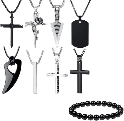 قلادة من مايباوتا للرجال مكونة من 8 قطع وسوار مطرز بحجر السج الأسود in Kuwait