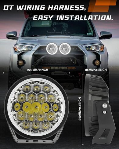 مصابيح قيادة LED للطرق الوعرة مقاس 9 بوصات مع DRL أبيض/كهرماني، أكثر سطوعًا بنسبة 1000% قطعتين 40000LM مصابيح عمل دائرية لشعاع كومبو الالتقاط/الشاحنة in Kuwait