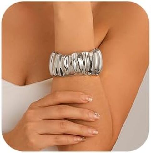 Denifery مطروق واسعة مكتنزة الإسورة أساور للنساء لذيذ الحد الأدنى الذهب الكفة المعصم المفتوحة أساور بيان مجوهرات عصرية فريدة من نوعها in Kuwait