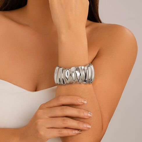 Denifery مطروق واسعة مكتنزة الإسورة أساور للنساء لذيذ الحد الأدنى الذهب الكفة المعصم المفتوحة أساور بيان مجوهرات عصرية فريدة من نوعها in Kuwait