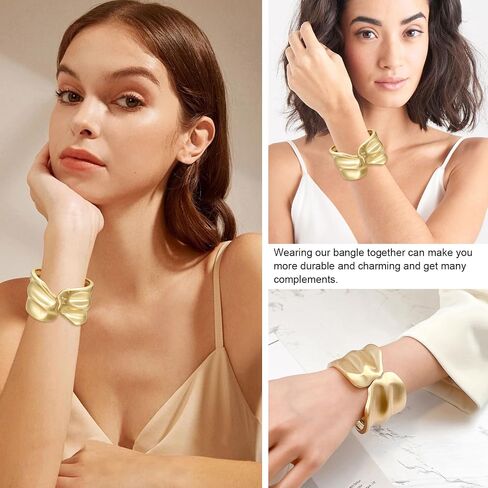 YBMYCM Chunky Gold Bangle Bracelet For Women Fashion Wide Bracelet Chunky Bracelet Gift Cuff Bracelet in Saudi Arabia