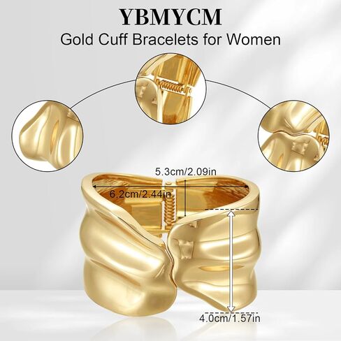 YBMYCM Chunky Gold Bangle Bracelet For Women Fashion Wide Bracelet Chunky Bracelet Gift Cuff Bracelet in Saudi Arabia