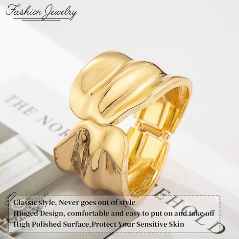 YBMYCM Chunky Gold Bangle Bracelet For Women Fashion Wide Bracelet Chunky Bracelet Gift Cuff Bracelet in Saudi Arabia