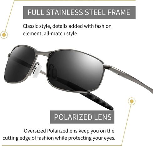 SUNGAIT Rectangle Polarized Sunglasses Men Small Retro Vintage Sun glasses for Women Men UV400 Protection in Saudi Arabia