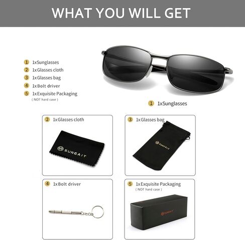 SUNGAIT Rectangle Polarized Sunglasses Men Small Retro Vintage Sun glasses for Women Men UV400 Protection in Saudi Arabia