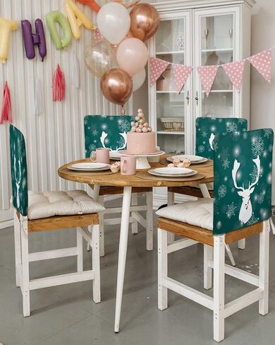Savannan Dining Chair Back Covers, Merry Christmas Snowflake Polka Dot Gold White Chair Covers Chair Slipcovers Protective Covers for Holiday Party Festival Decoration, Set of 4 in Kuwait