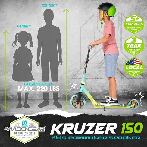 Madd Gear Aero 150 Kick Scooter - Suits Boys & Girls Ages 5+ - Max Rider Weight 220lbs - Large 6" Wheels - Lightweight Folding Design in Saudi Arabia