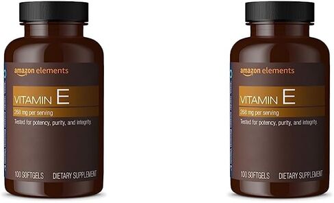 Amazon Elements فيتامين E، 400 وحدة دولية، 100 كبسولة هلامية، 100 يوم من العرض (قد تختلف التعبئة) in Kuwait