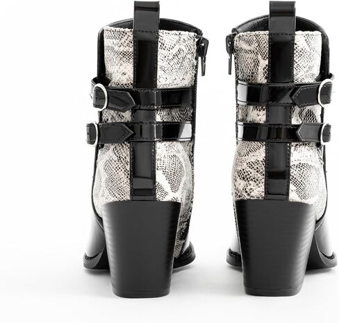 Womens Pointed Toe Ankle Boots Two Buckle Straps Fashion Dating Dress 3 Inch Chunky Block Mid Heel Booties with Zip in Saudi Arabia