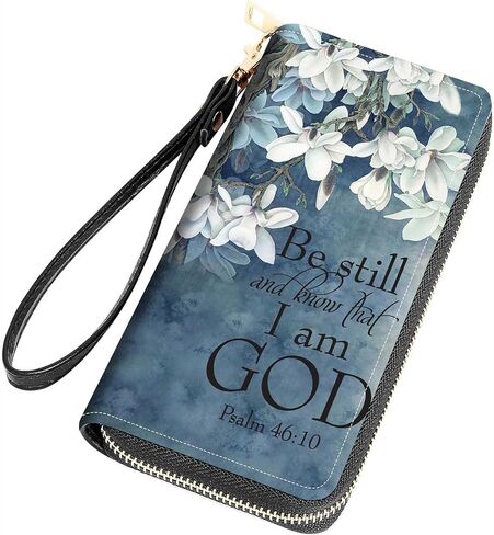 Quote Bible Verse Psalm 46:10 Print Women Large Capacity Wallet PU Leather Zipper Clutch Purse for Smart Phone/Card/Coin/Cash in Saudi Arabia