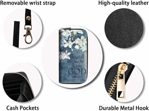 Quote Bible Verse Psalm 46:10 Print Women Large Capacity Wallet PU Leather Zipper Clutch Purse for Smart Phone/Card/Coin/Cash in Saudi Arabia
