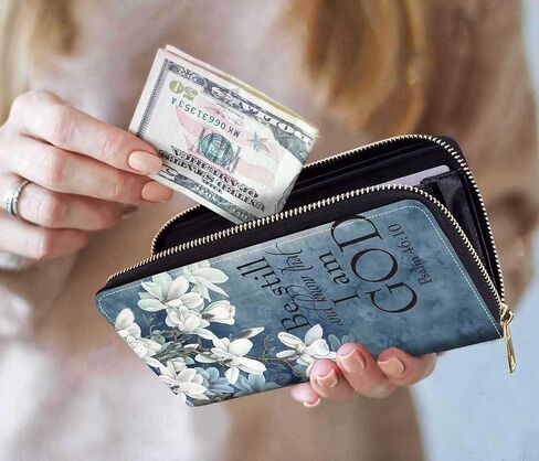 Quote Bible Verse Psalm 46:10 Print Women Large Capacity Wallet PU Leather Zipper Clutch Purse for Smart Phone/Card/Coin/Cash in Saudi Arabia