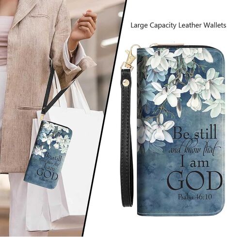 Quote Bible Verse Psalm 46:10 Print Women Large Capacity Wallet PU Leather Zipper Clutch Purse for Smart Phone/Card/Coin/Cash in Saudi Arabia