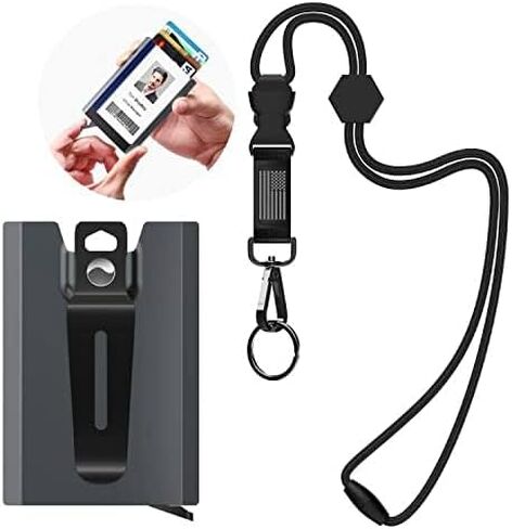 محفظة حامل شارة ELV، حامل بطاقة هوية من الألومنيوم عالي التحمل مع زر تحرير سريع، مشبك معدني لبطاقة هوية المكاتب، معرف المدرسة، رخصة السائق، المحفظة، يحمل 1-4 بطاقات in Kuwait