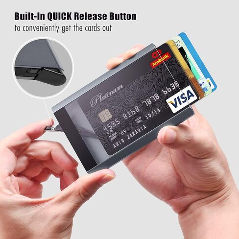 محفظة حامل شارة ELV، حامل بطاقة هوية من الألومنيوم عالي التحمل مع زر تحرير سريع، مشبك معدني لبطاقة هوية المكاتب، معرف المدرسة، رخصة السائق، المحفظة، يحمل 1-4 بطاقات in Kuwait