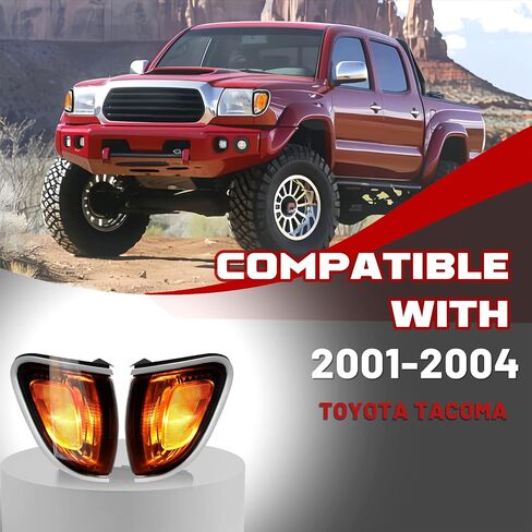HECASA Pair Corner Light Compatible with 2001-2004 Toyota Tacoma Replacement for TO2520161 TO2521161 with Chrome Trim Turn Signal Corner Lamp Assembly Yellow Lens+Chrome Housing Plastic in Saudi Arabia