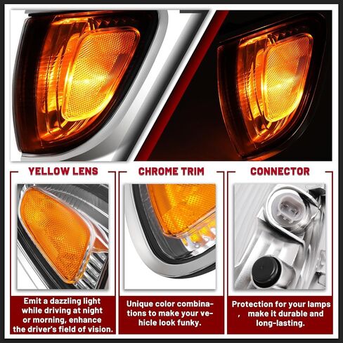 HECASA Pair Corner Light Compatible with 2001-2004 Toyota Tacoma Replacement for TO2520161 TO2521161 with Chrome Trim Turn Signal Corner Lamp Assembly Yellow Lens+Chrome Housing Plastic in Saudi Arabia