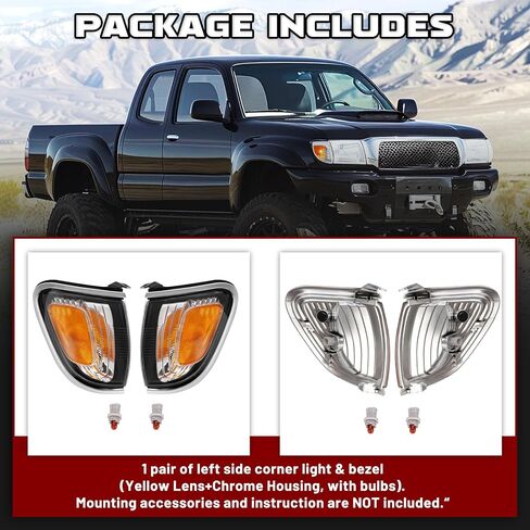 HECASA Pair Corner Light Compatible with 2001-2004 Toyota Tacoma Replacement for TO2520161 TO2521161 with Chrome Trim Turn Signal Corner Lamp Assembly Yellow Lens+Chrome Housing Plastic in Saudi Arabia