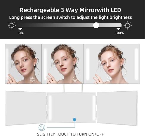 Essbhach 3 Way Mirror for Hair Cutting, 360 Barber Mirror for Women, Barber Supplies Haircut Mirror, Height Adjustable Hooks, Black Without LED in Saudi Arabia