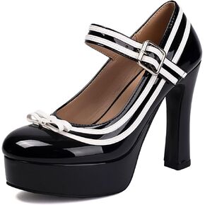 Elerhythm Women's Mary Jane Closed Toe Ankle Straps Elegante Pumps Sweet Bow Platform Patent Leather High Heels Shoes