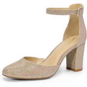 DREAM PAIRS Women's Closed Toe Chunky Heels Ankle Strap Low Block Heels Round Toe Dress Bridal Wedding Pumps Shoes