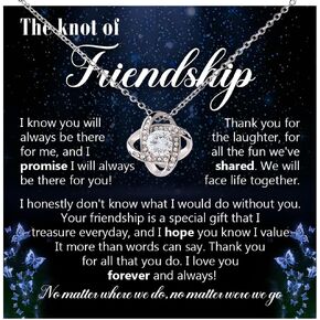Best Friend Necklaces, Friendship Necklace For Women, Birthday Gifts For Best Friend, Gifts For Best Friend Women, Best Friend Necklace With Message Card Box, 14K White Gold Love Knot Necklace