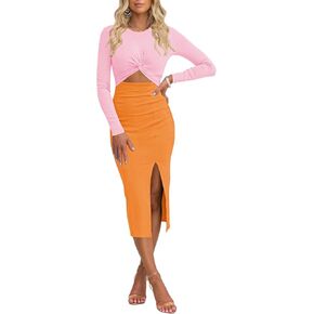 TOLENY Fall Dresses for Women 2023 Long Sleeve Twist Knot Cut Out Bodycon Cocktail Party Dress