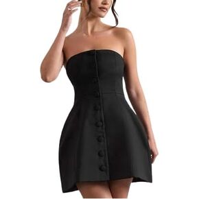 Tube Top Dress Corset Dress Sexy Strapless Off Shoulder Buttoned High Waist Mini Dress Wedding Guest Evening Party