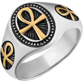 HZMAN Stainless Steel Ankh Cross Ring Ancient Egyptian Coptic Amulet Ring for Men Women Jewelry Gift