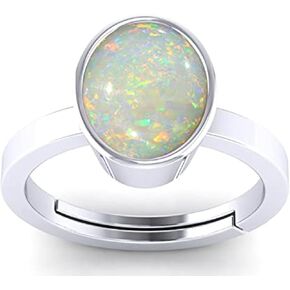 Natural Certified White Ethopian Opal birthstone Stone Sterling 92.5 Silver Adjustable Ring for Women and Men 10.25 Ratti / 9.70 Carat