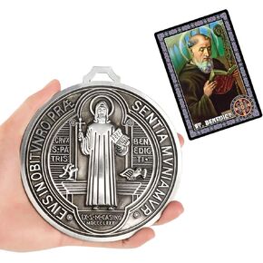 5 Inch St Benedict Medals with Saint Benedict Prayer Cards Home Protection,Catholic St Benedict Crucifix for Door Hanger Mexican Wall Art Decor,Escapularios Catolicos,Medalla De San Benito (Brass)