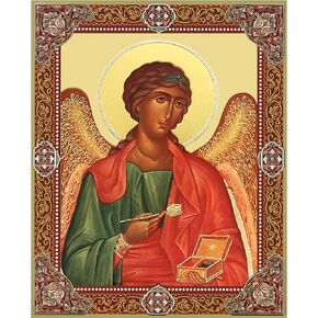 Needzo Archangel Saint St Raphael Icon The Healer Gold Foil Wooden Icon 7 1/2 Inch, Wall Hanging With Stand, Orthodox Catholic Icon