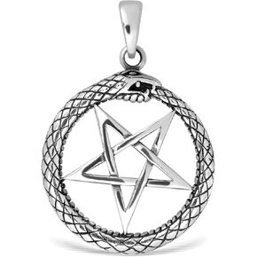 WithLoveSilver 925 Sterling Silver Celtic Pentagram Pentacle Star Ouroboros Serpent Hoop Snake Infinity Pendant