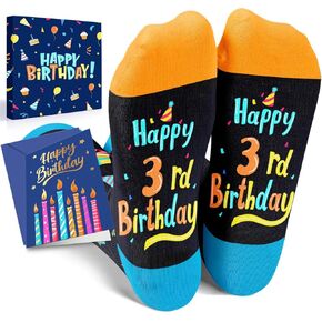 أفكار جوارب عيد الميلاد الثالث من HAPPYPOP - هدايا عمرها ثلاث سنوات للأطفال في صندوق هدايا عيد الميلاد، هدايا للأطفال بعمر 3 سنوات مع بطاقة تهنئة، جوارب للأطفال الصغار والبنات 3t