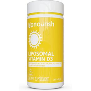 UpNourish Liposomal D3 & K2 MK-7, Advanced Absorption for Optimal Bone and Immune Health, Supplies 5000 IU 125 mcg Vitamin D3 and 100 mcg Vitamin k2 with Organic Coconut Oil, 365 Mini softgels