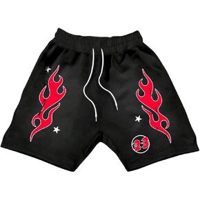 SHENHE Men's Graphic Drawstring Track Shorts Flame Print Elastic Waist Workout Shorts with Pocket