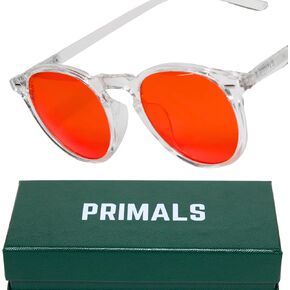 PRIMALS Blue Light Blocking Glasses - Extra Strength - Blocks 99.9% Blue Light - Improves Sleep & Focus - Computer/Gaming/TV/Phones - (Red Lens + Clear Frame)