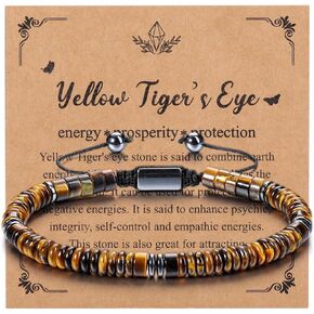 Top Plaza Mens Tiger Eye Stone Bracelet Natural Healing Crystal Beaded Bracelet Adjustable Handmade Braided Rope Gemstone Bracelets for Men Christmas Gifts
