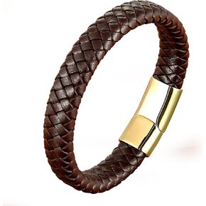 Leather Bracelet for Men, Braided Mens Cuff Bracelets with Stainless Steel Clasp Stacked Multi Style Color Anniversary Father's Day Birthday Christmas Jewelry Gifts for Him