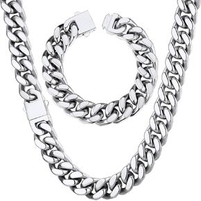 ChainsHouse 14mm 20" Cuban Chain Necklace Men Bracelet 21cm