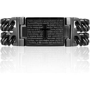 Bible Verse Quote Bracelet for Men Stainless Steel Religious Chain Bracelets Lord's Prayer Bangles Wristband Jewelry Engraved Inspirational Christian Gift