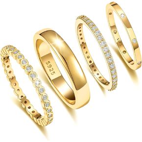 EXGOX Gold Rings for Women Dainty Stackable Gold Rings Non Tarnish 14K Gold Plated Rings Cubic Zirconia Stacking Gold Rings Thumb Knuckle Rings Statement Wedding Bands Rings (4pcs Size 7-11)